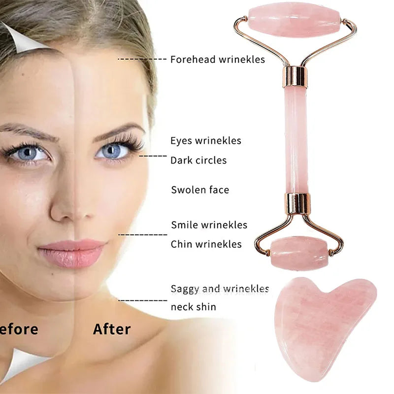 Gua Sha & Face Roller Duo | Natural Facial Massage Stone Set