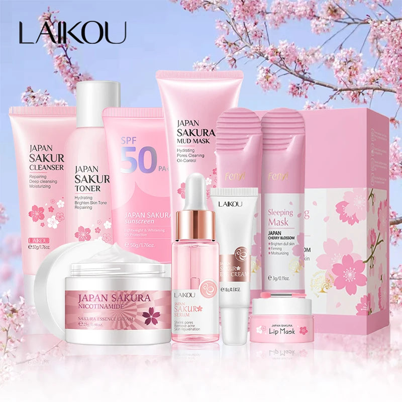 Sakura Skincare Kit | 9-in-1 Korean Facial Set for Glowing Skin