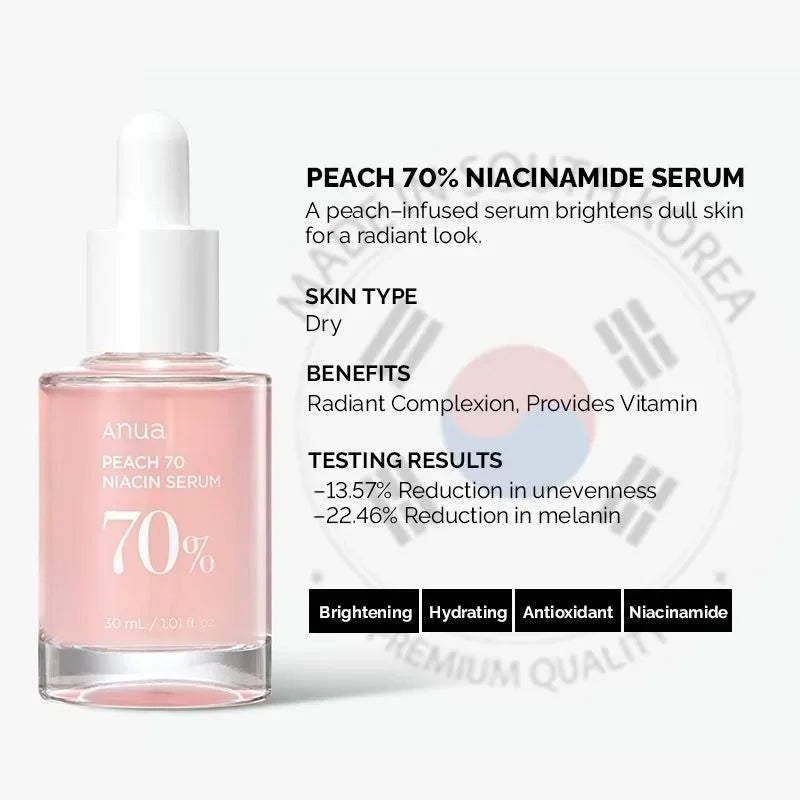 Anua Peach Glow Serum | 70% Niacinamide Moisturizing Serum (30ml)