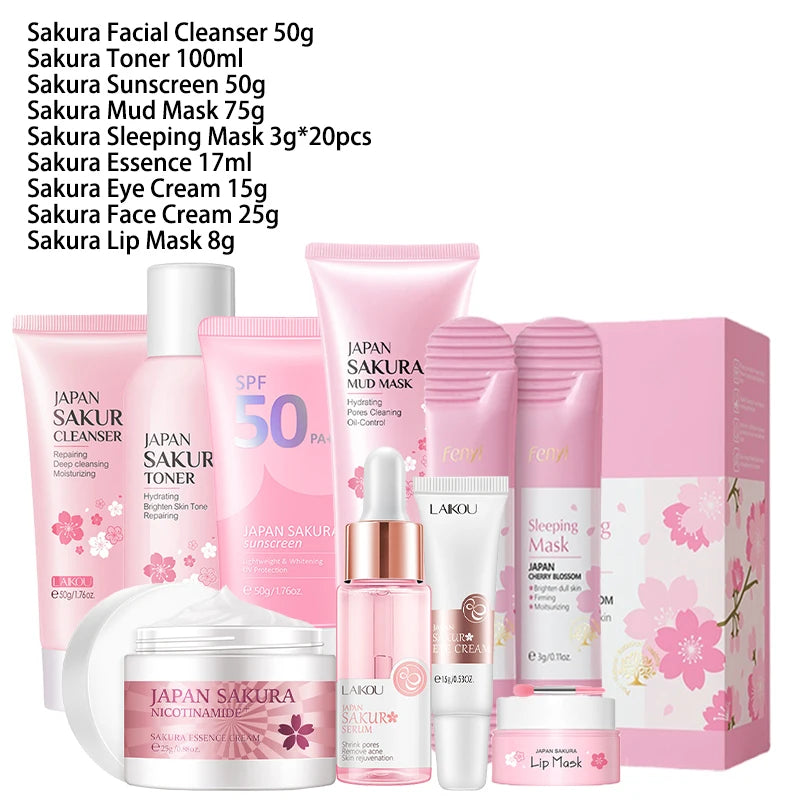 Sakura Skincare Kit | 9-in-1 Korean Facial Set for Glowing Skin