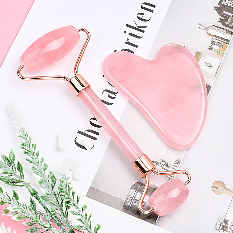 Gua Sha & Face Roller Duo | Natural Facial Massage Stone Set